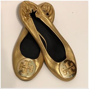 Tory Burch Gold Reva Ballet Flats